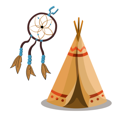 Clip art of a dreamcatcher and a teepee. 