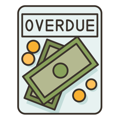 Clip art of money with the word "overdue"