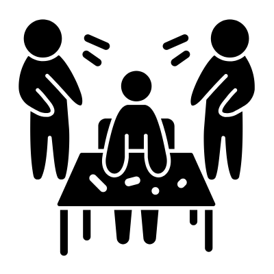 Clip art of two people bullying a third person.